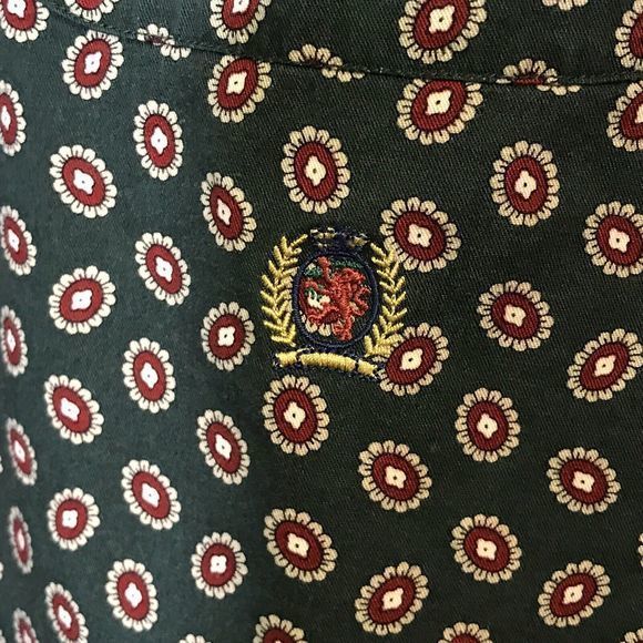 Tommy Hilfiger XL Oxford Button-Down Green Print‎ Shirt Pocket Flag & Crest Logo - Picture 5 of 12